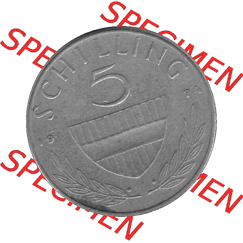 Alte Münze 5 / Fünf Schilling Österreich in s/w Schwarzweiß bzw. Graustufen Farbgebung von Scanner transparenten PNG 1968-2001, 5 Schilling 1974-02, Reiter... Sammlung