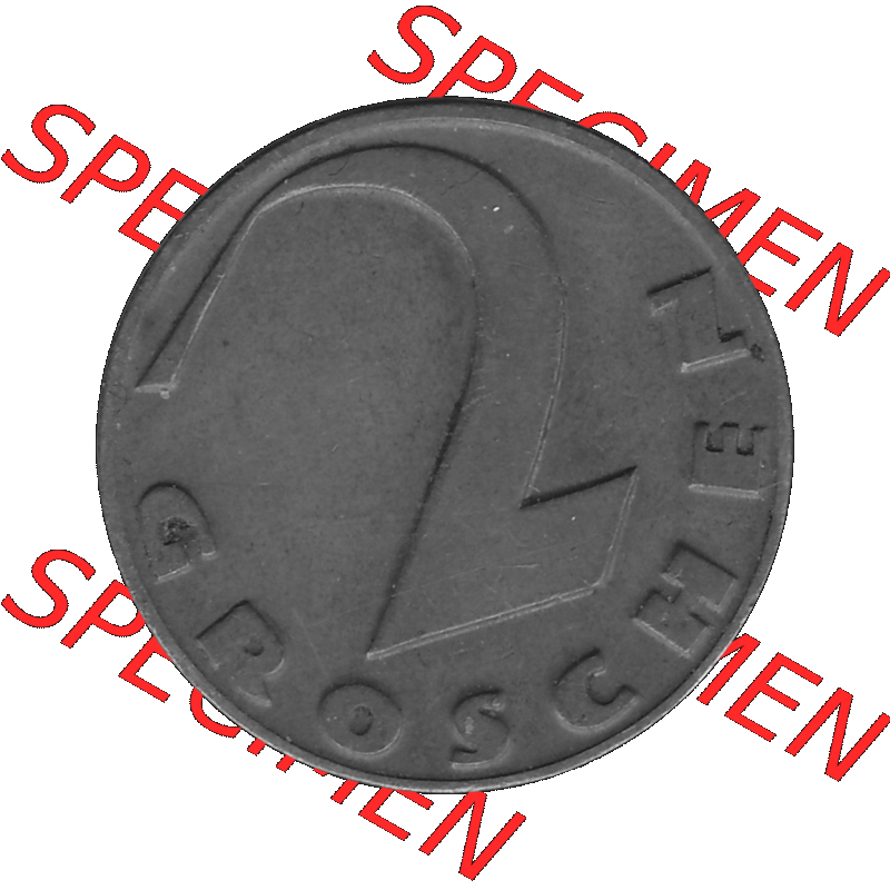 Alte Münze 2 / Zwei Groschen Österreich in s/w Schwarzweiß bzw. Graustufen Farbgebung von Scanner transparenten PNG 1925-1938, 2 Zwei Groschen, Krückenkreuz... Sammlung