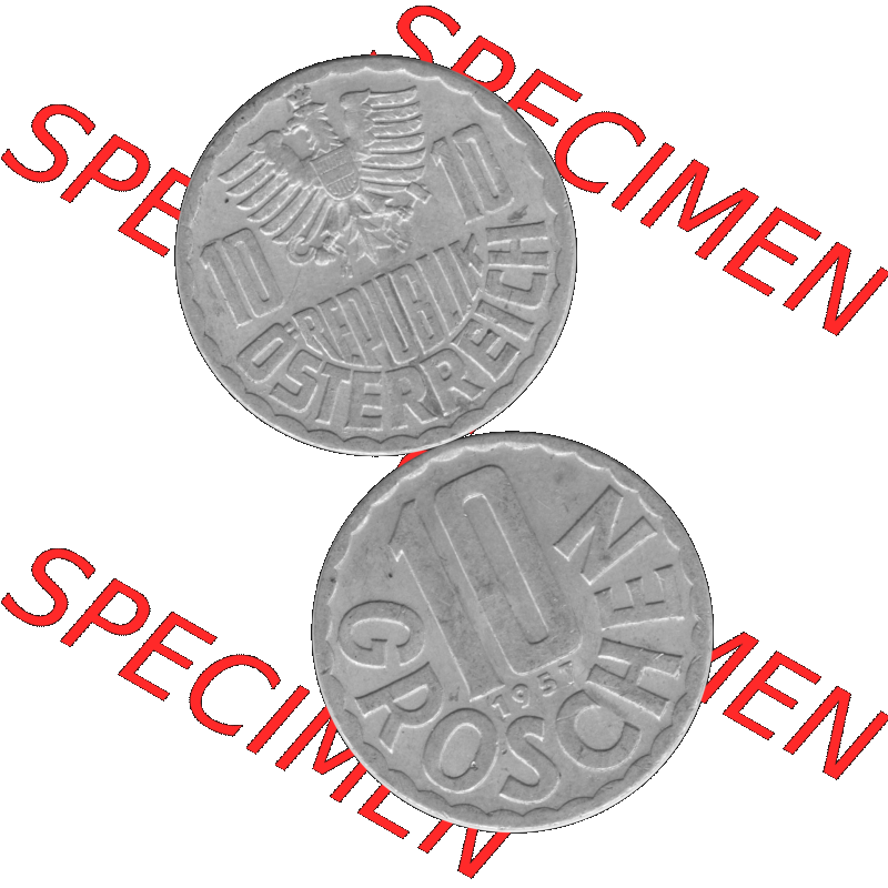 Alte Münze 10 / Zehn Groschen Österreich in s/w Schwarzweiß bzw. Graustufen Farbgebung von Scanner transparenten PNG 1951-2001, 10 Groschen 1957-01 Graustufen.... Sammlung