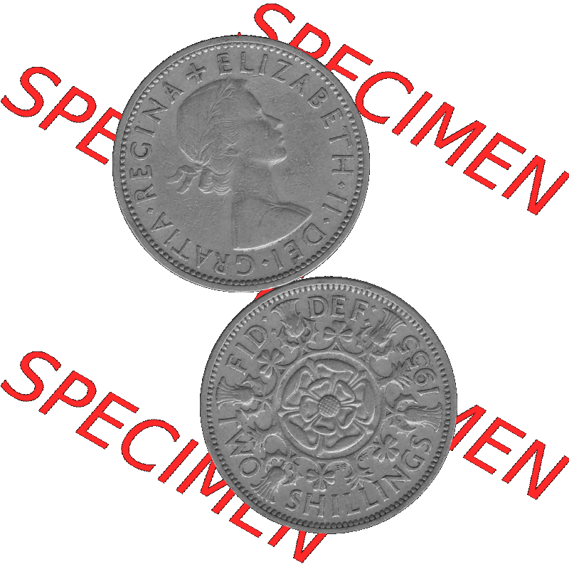 Alte Münze Großbritannien, Bild in s/w bzw. Graustufen PNG-Grafik, Umlaufmünze aus dem Zeitraum 1954-1970, 2 Schilling-Florin, Two Shillings, 1955-01... Sammlung