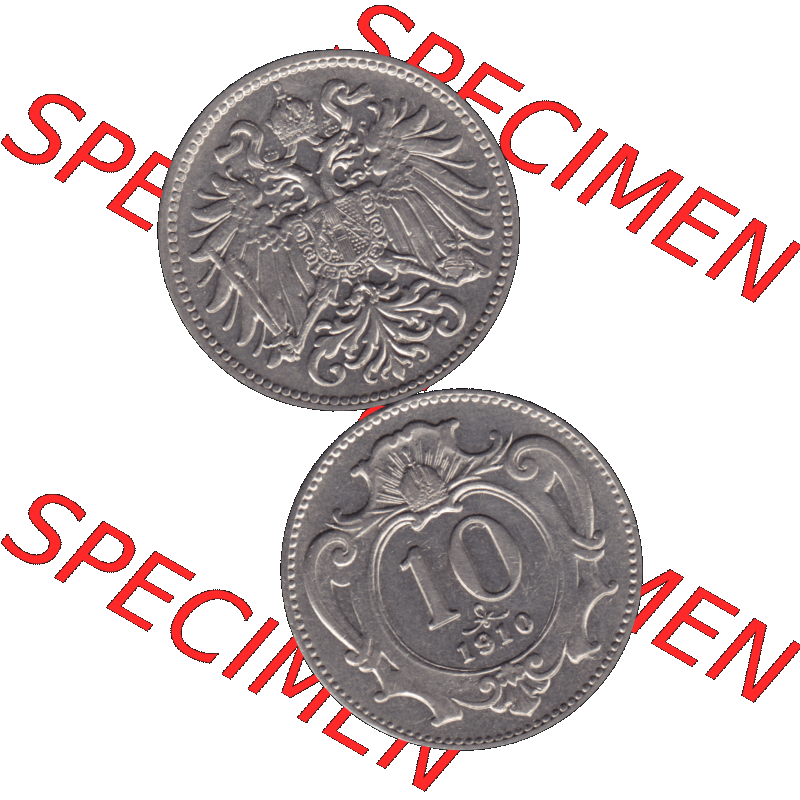 Alte Münze aus Kaiserreich Österreich als PNG-Grafik 1892-1911, 10 Heller 1910-01. Vorderseite und Rückseite der 10 Heller Kaiserreich Münze vertikal auf einen digitalen... Sammlung