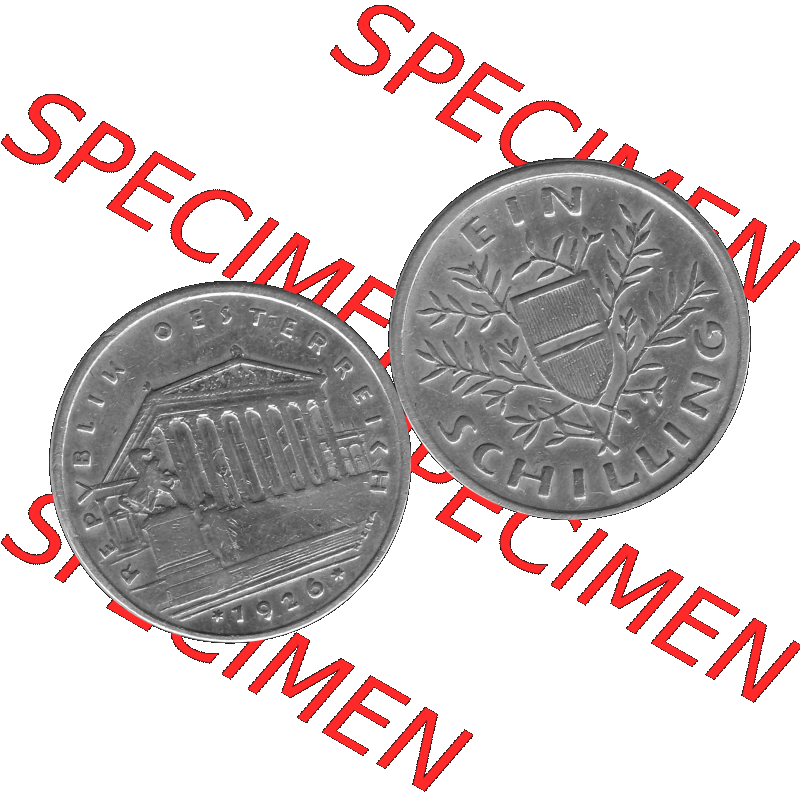Alte Münzen Österreich Ein - 1 Schilling 1925-1932, 1 Schilling 1926-01 Silbermünze Parlamentsgebäude in Wien, Bindenschild 6 Gramm 640er Silber Graustufen. Vorderseite... Sammlung
