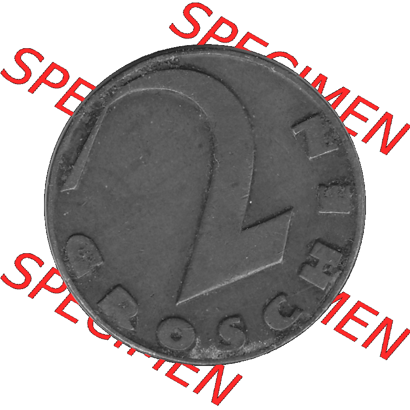 Alte Münze 2 / Zwei Groschen Österreich in s/w Schwarzweiß bzw. Graustufen Farbgebung von Scanner transparenten PNG 1925-1938, 2 Zwei Groschen, Krückenkreuz... Sammlung