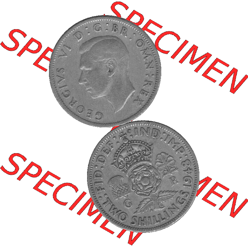 Alte Münze Großbritannien, Bild in s/w bzw. Graustufen PNG-Grafik, Umlaufmünze aus dem Zeitraum 1947-1948, 2 Schilling-Florin, Two Shillings, 1948-01,... Sammlung