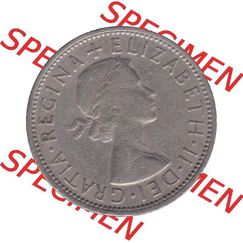 Alte Münze Großbritannien, Bild in Farbe bzw. Color PNG-Grafik, Umlaufmünze aus dem Zeitraum 1954-1970, 2 Schilling-Florin, Two Shillings, 1960-01 ELIZABETH... Sammlung