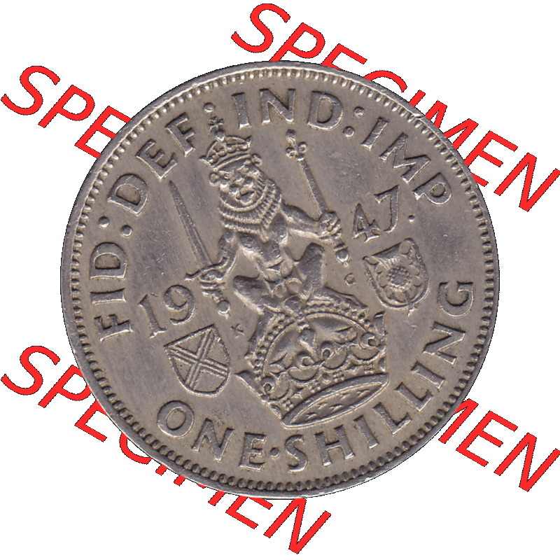 Alte Münze Großbritannien, Bild in Farbe bzw. Color PNG-Grafik 1947-1948, 1 One Schilling - One Shilling, 1947-01 Sitzender gekrönter Löwe auf Krone.... Sammlung