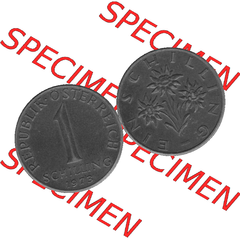 Alte Münzen Österreich 1 / Ein Schilling in Graustufen 1959-2001, 1 Schilling 1973-01 Graustufen. Vorderseite und Rückseite der Österreich Zweite Republik 1 / Ein... Sammlung