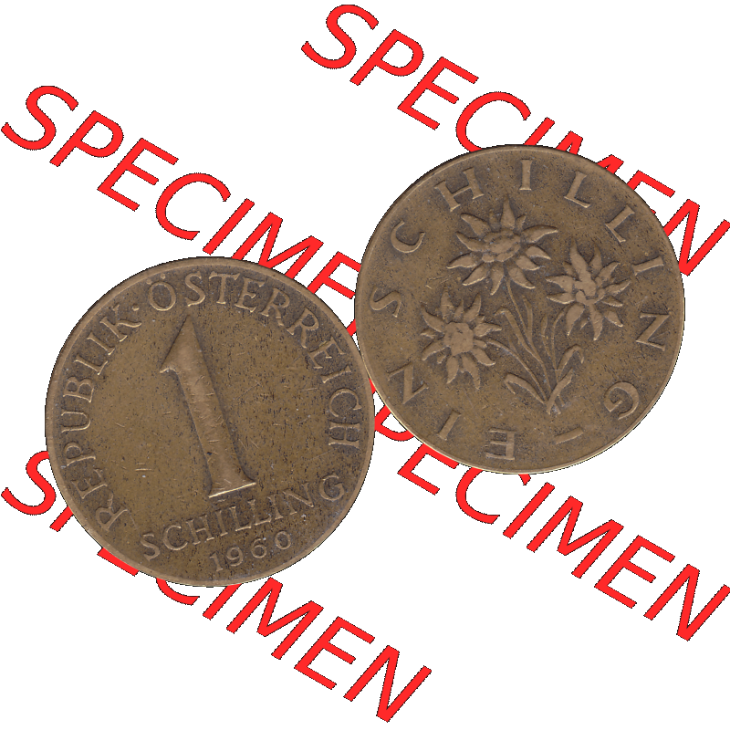 Alte Münzen Österreich 1 / Ein Schilling 1959-2001, 1 Schilling 1960-01, Ein Shilling Edelweiß. Vorderseite und Rückseite der 1 / Ein Schilling Münze... Sammlung