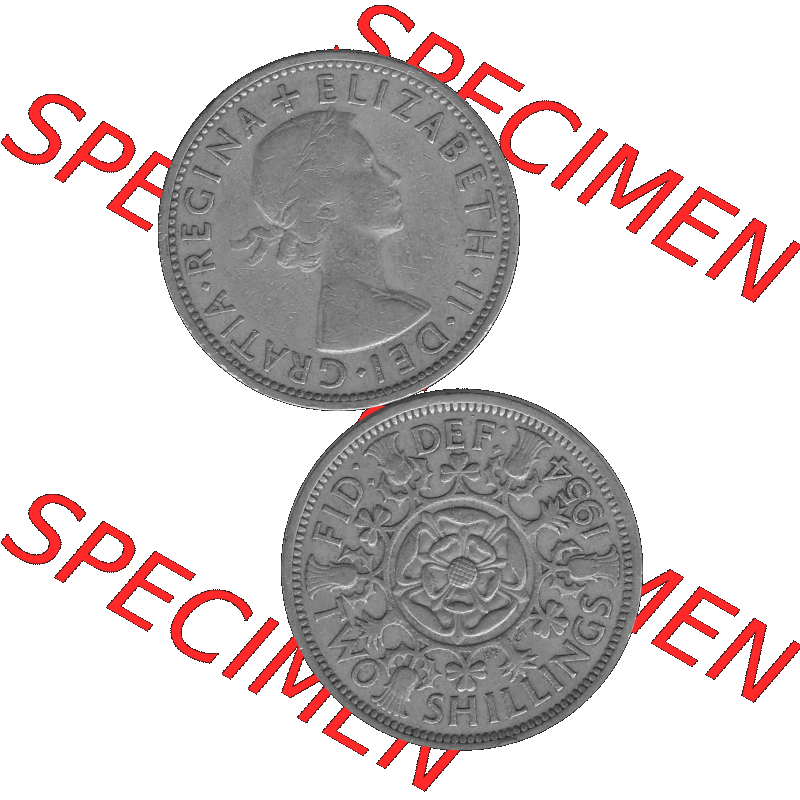 Alte Münze Großbritannien, Bild in s/w bzw. Graustufen PNG-Grafik, Umlaufmünze aus dem Zeitraum 1954-1970, 2 Schilling-Florin, Two Shillings, 1954-01... Sammlung