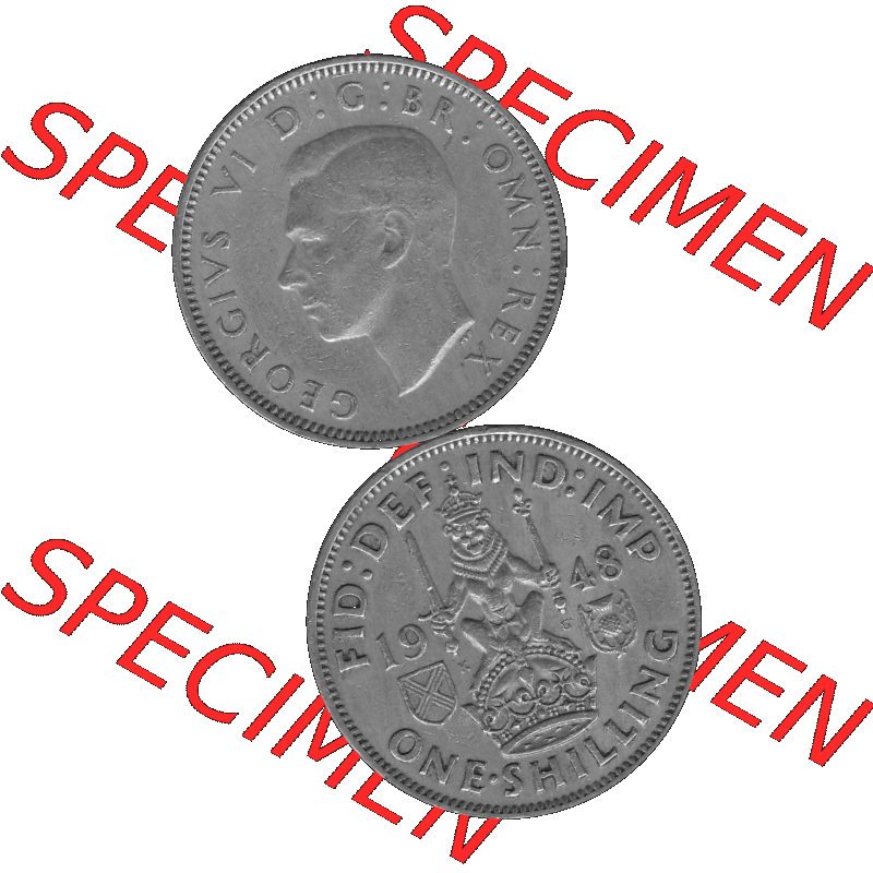 Alte Münze Großbritannien, Bild in s/w bzw. Graustufen PNG-Grafik 1947-1948, 1 One Schilling - One Shilling, 1948-01 Sitzender gekrönter Löwe auf Krone... Sammlung