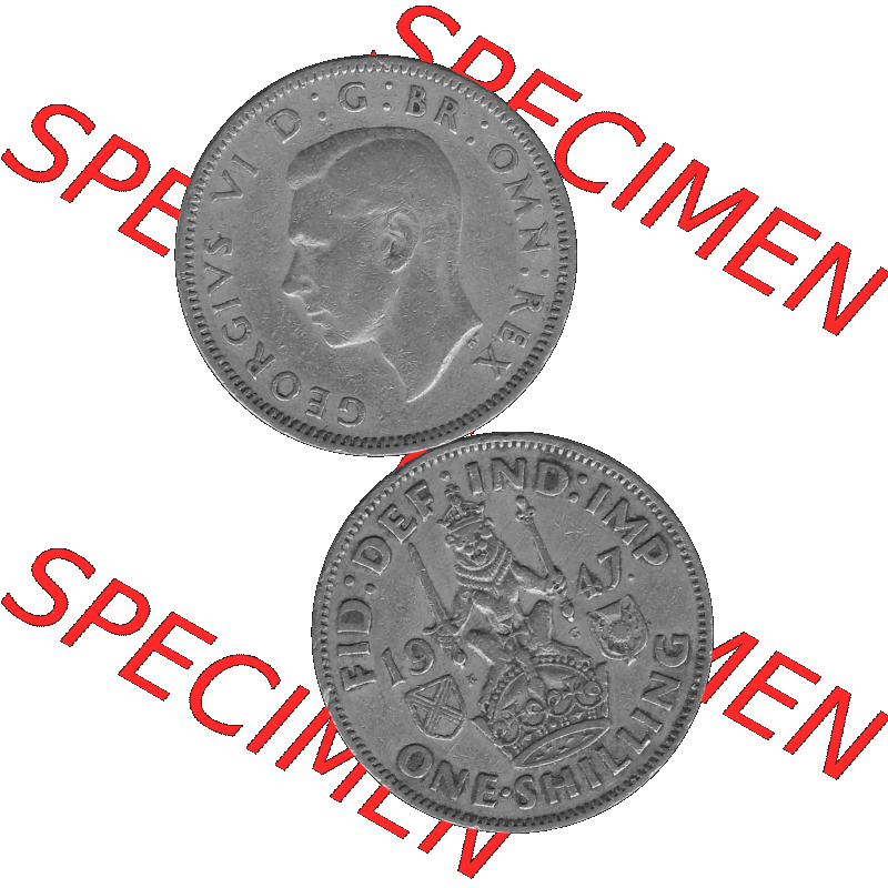 Alte Münze Großbritannien, Bild in s/w bzw. Graustufen PNG-Grafik 1947-1948, 1 One Schilling - One Shilling, 1947-02 Sitzender gekrönter Löwe auf Krone... Sammlung