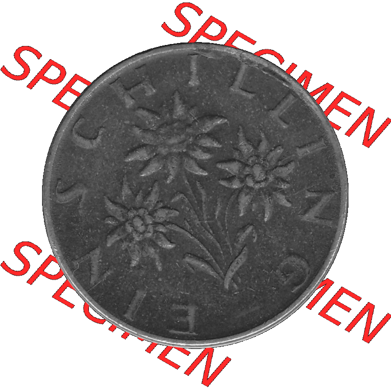 Alte Münzen Österreich 1 / Ein Schilling in Graustufen 1959-2001, 1 Schilling 1971-01, Ein Shilling Edelweiß Graustufen. Rückseite mit Motiv der Kursmünze... Sammlung