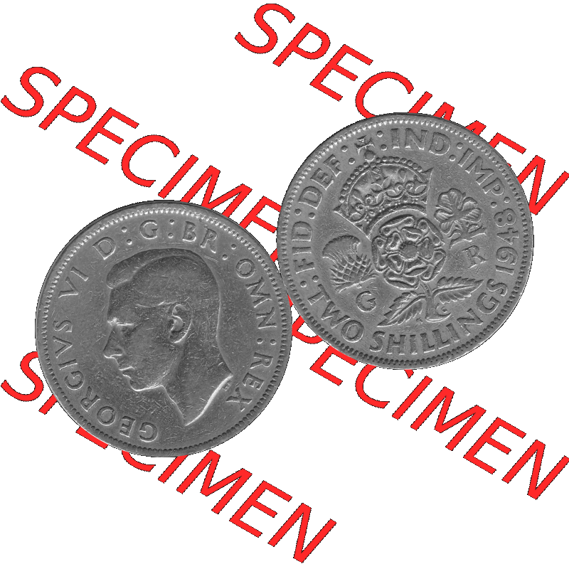 Alte Münze Großbritannien, Bild in s/w bzw. Graustufen PNG-Grafik, Umlaufmünze aus dem Zeitraum 1947-1948, 2 Schilling-Florin, Two Shillings, 1948-05,... Sammlung