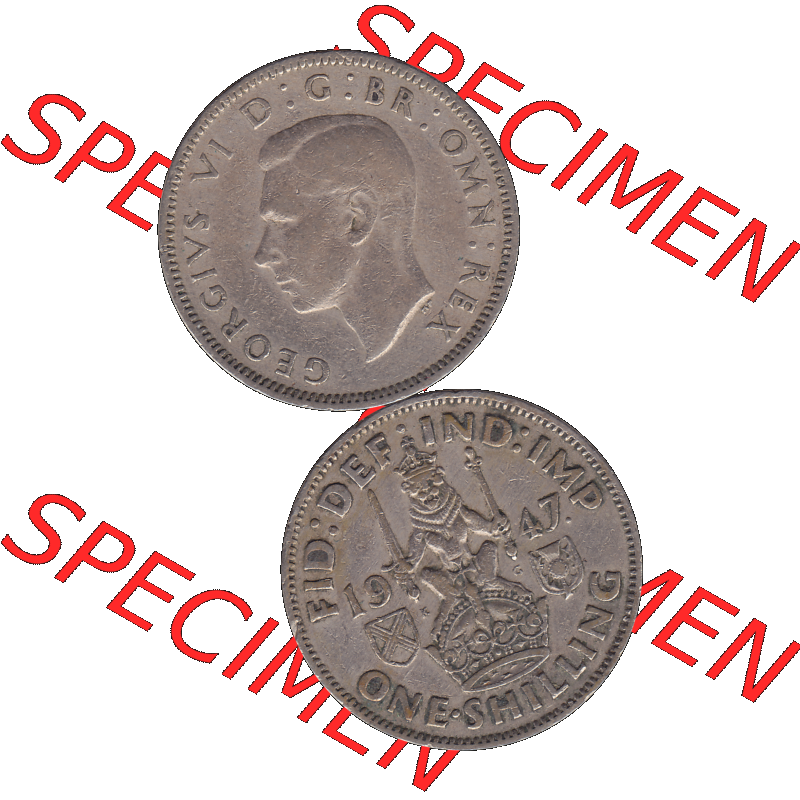 Alte Münze Großbritannien, Bild in Farbe bzw. Color PNG-Grafik 1947-1948, 1 One Schilling - One Shilling, 1947-02 Sitzender gekrönter Löwe auf Krone.... Sammlung