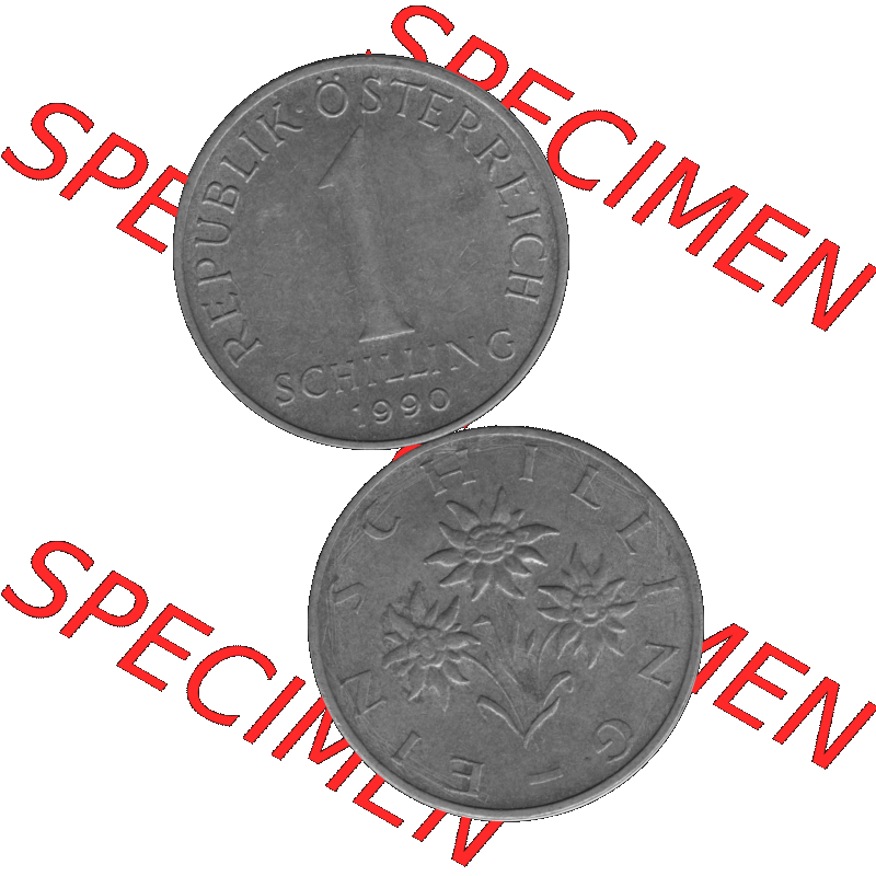 Alte Münzen Österreich 1 / Ein Schilling in Graustufen 1959-2001, 1 Schilling 1990-01 Graustufen. Vorderseite und Rückseite in Graustufen der 1 / Ein Schilling-Münze... Sammlung