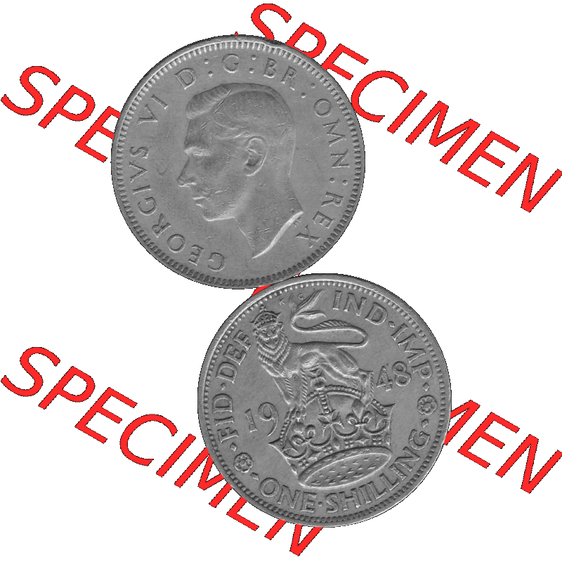 Alte Münze Großbritannien, Bild in s/w bzw. Graustufen PNG-Grafik 1947-1948, 1 One Schilling - One Shilling, 1948-06 Stehender gekrönter Löwe auf Krone... Sammlung