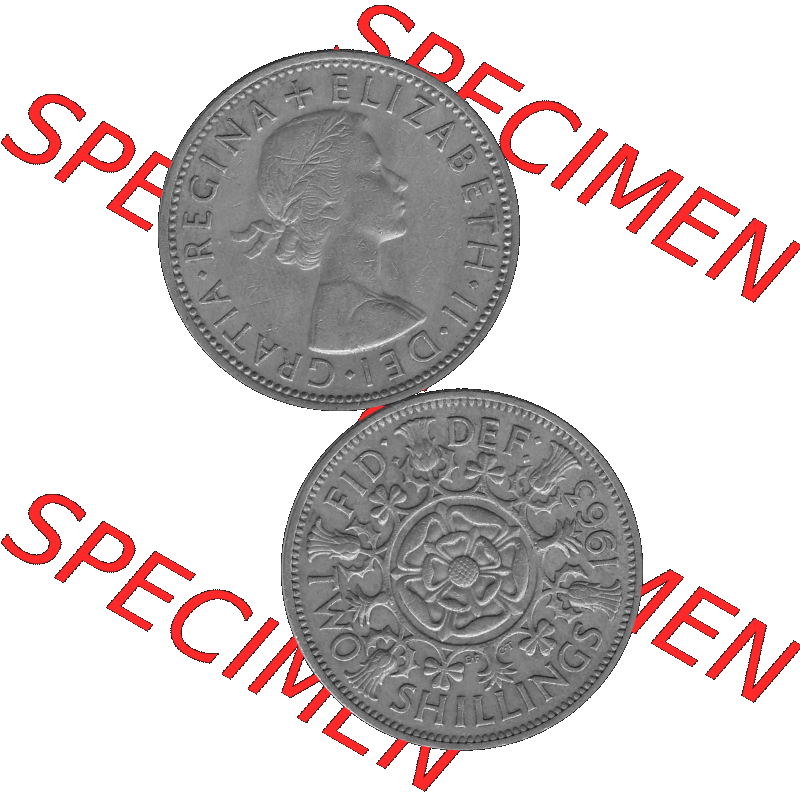 Alte Münze Großbritannien, Bild in s/w bzw. Graustufen PNG-Grafik, Umlaufmünze aus dem Zeitraum 1954-1970, 2 Schilling-Florin, Two Shillings, 1963-01... Sammlung