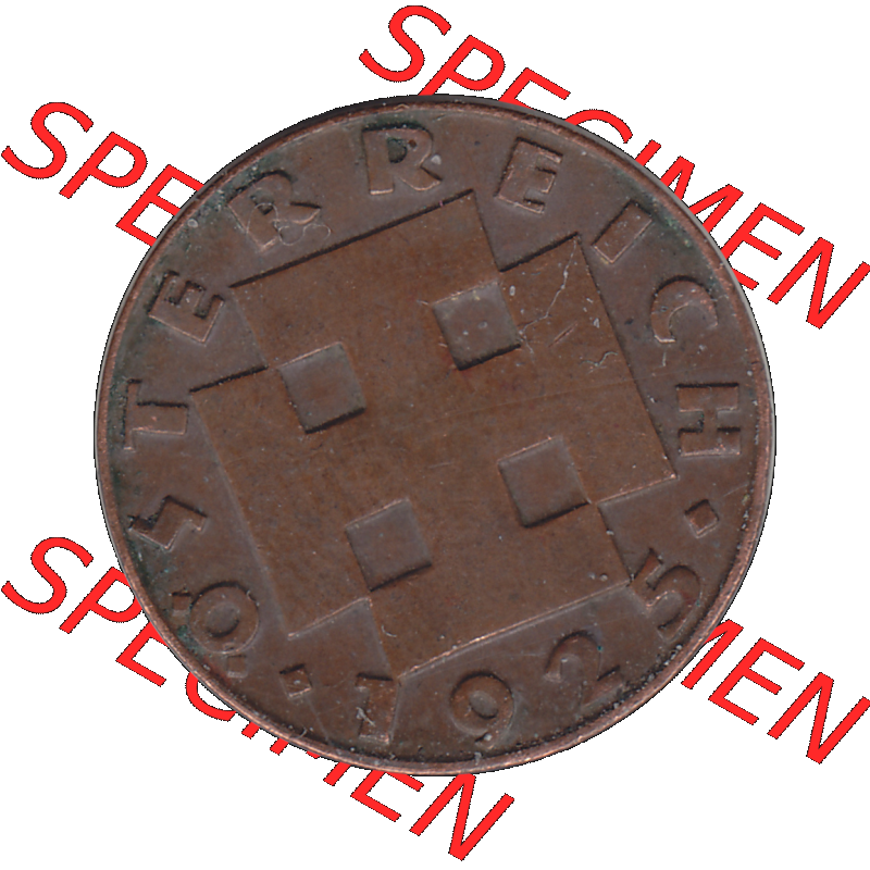 Alte Münze 2 / Zwei Groschen Österreich in original Farbgebung von Scanner transparenten PNG 1925-1938, 2 Zwei Groschen, Krückenkreuz 1925-02. Vorderseite der alten... Sammlung