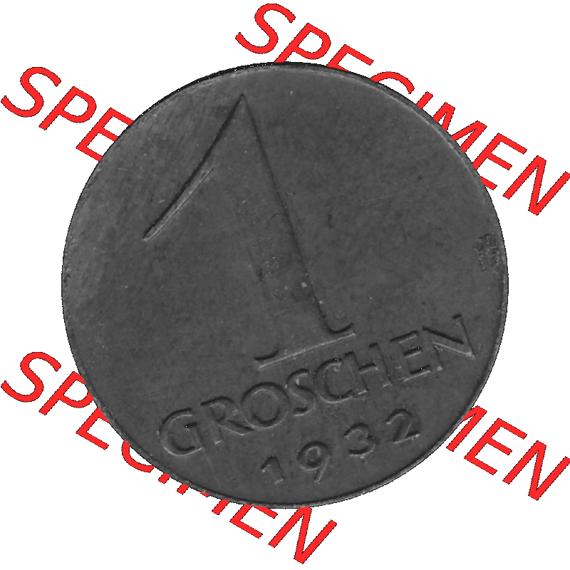 Alte Münze 1 / Ein Groschen Österreich in s/w Schwarzweiß bzw. Graustufen Farbgebung von Scanner transparenten PNG 1925-1938, 1-Ein Groschen, Adlerkopf mit Mauerkrone... Sammlung