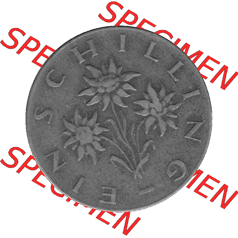 Alte Münzen Österreich 1 / Ein Schilling in Graustufen 1959-2001, 1 Schilling 1960-01, Ein Shilling Edelweiß Graustufen. Rückseite mit Motiv der Kursmünze... Sammlung