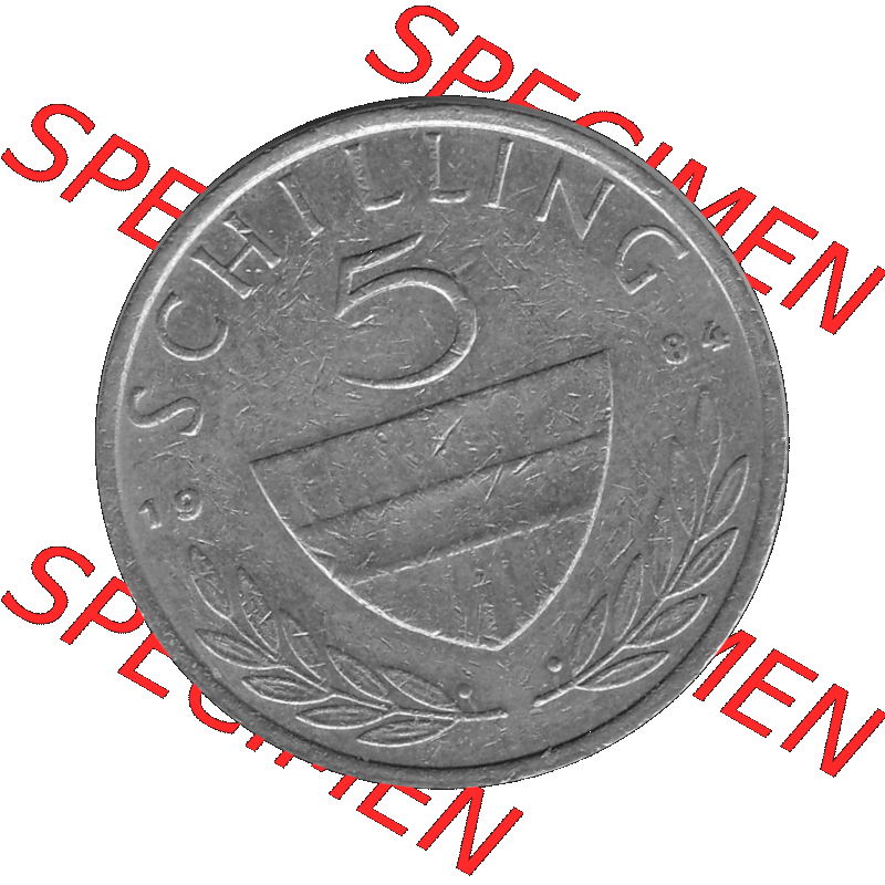 Alte Münze 5 / Fünf Schilling Österreich in s/w Schwarzweiß bzw. Graustufen Farbgebung von Scanner transparenten PNG 1968-2001, 5 Schilling 1984-02, Reiter... Sammlung