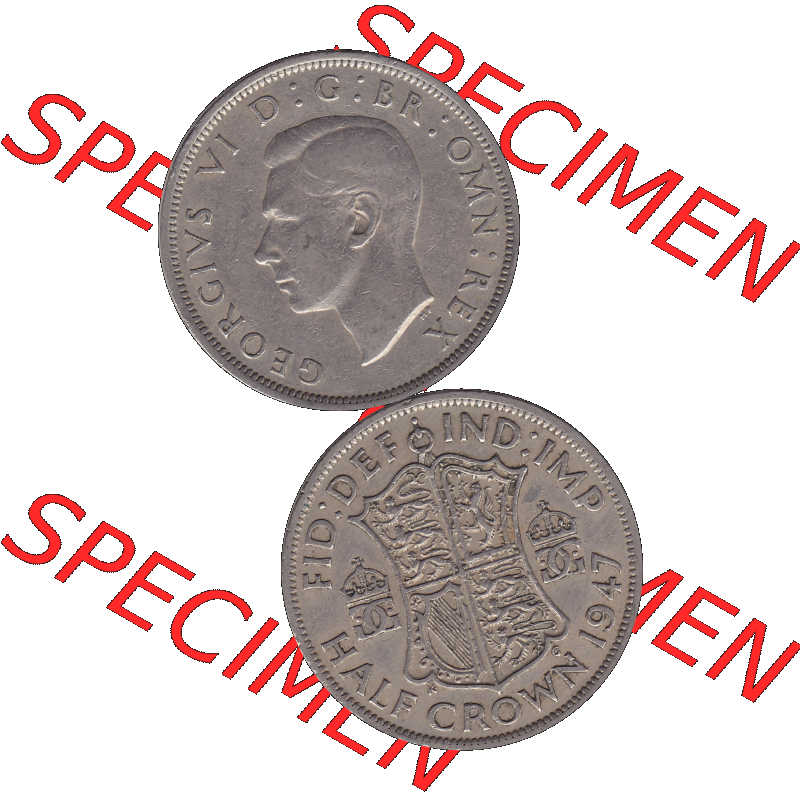 Alte Münze Großbritannien, Bild in Farbe bzw. Color PNG-Grafik 1947-1948, Halbe - 1/2 Krone, Half Crown 1947-01, George VI, FID DEF IND IMP HALF CROWN.... Sammlung