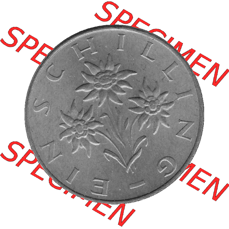 Alte Münzen Österreich 1 / Ein Schilling in Graustufen 1959-2001, 1 Schilling 1976-01, Ein Shilling Edelweiß Graustufen. Rückseite mit Motiv der Kursmünze... Sammlung
