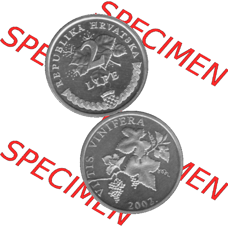 Alte Münze Kroatien Umlaufmünze 1993-2021, 2 Lipe 2002-01 Graustufen Graustufen. Vorderseite und Rückseite in Graustufen der kroatischen vor-Euro-Münze, vertikal... Sammlung