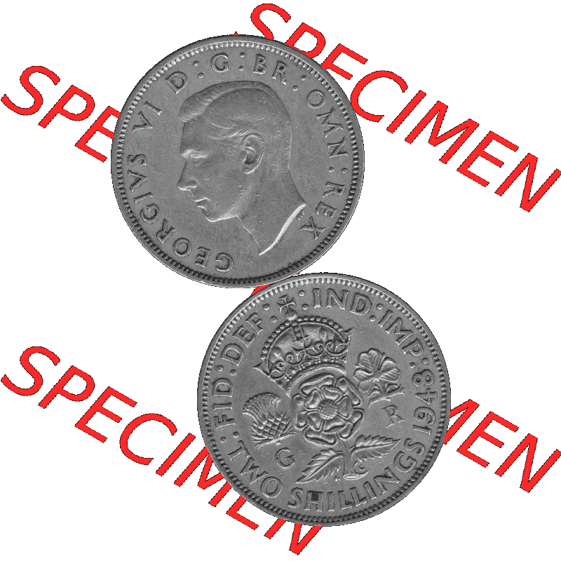 Alte Münze Großbritannien, Bild in s/w bzw. Graustufen PNG-Grafik, Umlaufmünze aus dem Zeitraum 1947-1948, 2 Schilling-Florin, Two Shillings, 1948-04,... Sammlung