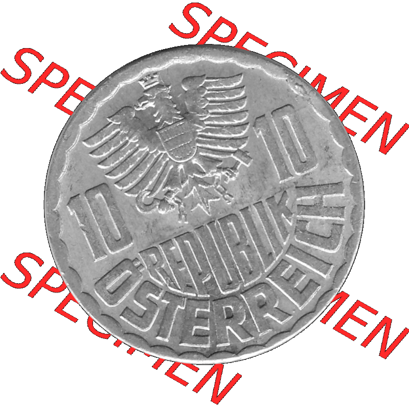 Alte Münze 10 / Zehn Groschen Österreich in s/w Schwarzweiß bzw. Graustufen Farbgebung von Scanner transparenten PNG 1951-2001, 10 Groschen 1970-01 Graustufen.... Sammlung