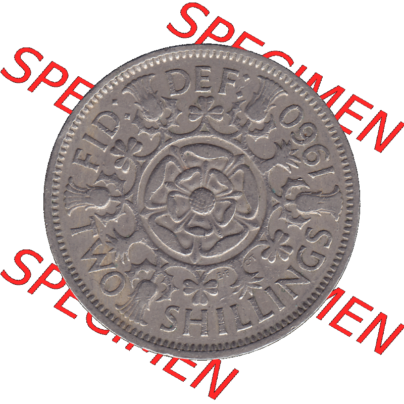 Alte Münze Großbritannien, Bild in Farbe bzw. Color PNG-Grafik, Umlaufmünze aus dem Zeitraum 1954-1970, 2 Schilling-Florin, Two Shillings, 1960-01 ELIZABETH... Sammlung