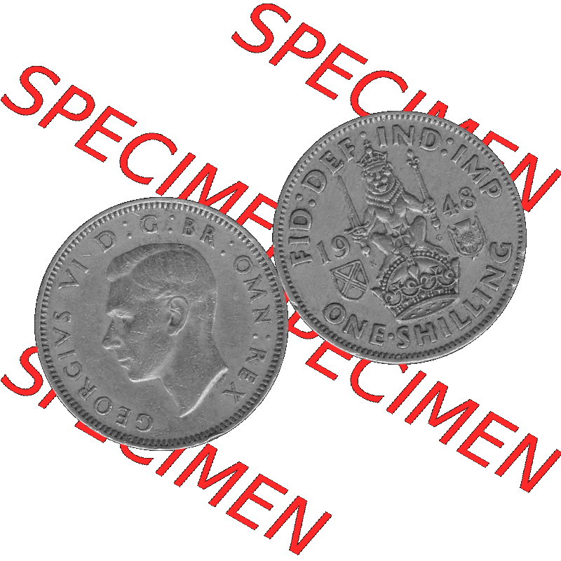 Alte Münze Großbritannien, Bild in s/w bzw. Graustufen PNG-Grafik 1947-1948, 1 One Schilling - One Shilling, 1948-10 Sitzender gekrönter Löwe auf Krone... Sammlung