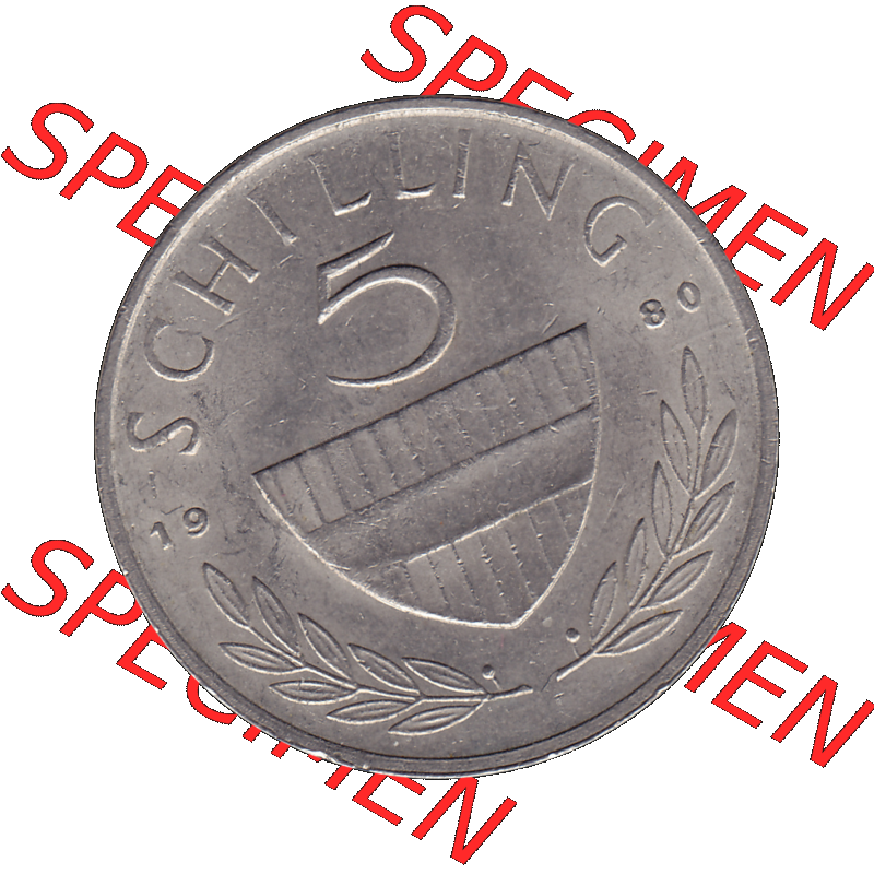 Alte Münze 5 / Fünf Schilling Österreich in original Farbgebung von Scanner transparenten PNG 1968-2001, 5 Schilling 1980-02, Reiter in der Levade. Rückseite... Sammlung