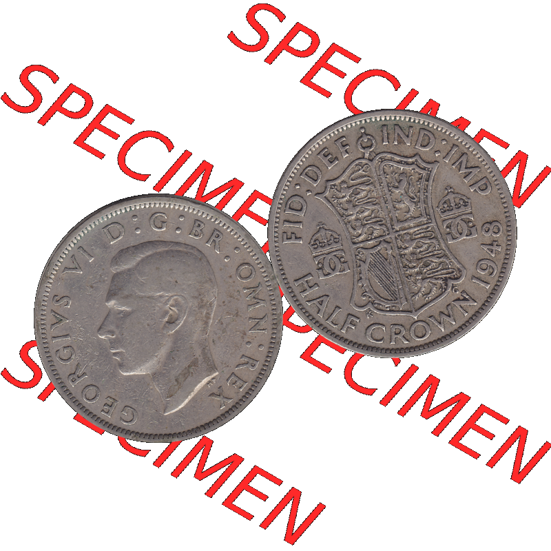 Alte Münze Großbritannien, Bild in Farbe bzw. Color PNG-Grafik 1947-1948, Halbe - 1/2 Krone, Half Crown 1948-01, George VI, FID DEF IND IMP HALF CROWN.... Sammlung