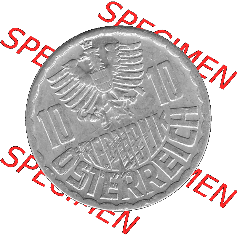 Alte Münze 10 / Zehn Groschen Österreich in s/w Schwarzweiß bzw. Graustufen Farbgebung von Scanner transparenten PNG 1951-2001, 10 Groschen 1968-01 Graustufen.... Sammlung
