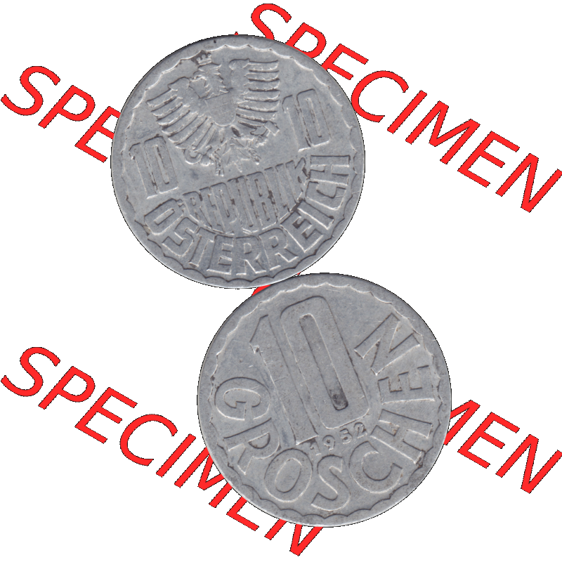 Alte Münze 10 / Zehn Groschen Österreich in original Farbgebung von Scanner transparenten PNG 1951-2001, 10 Groschen 1952-02. Vorderseite und Rückseite der Kursmünze... Sammlung