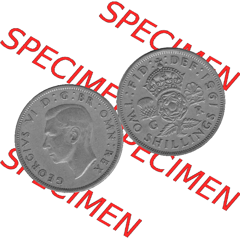 Alte Münze Großbritannien, Bild in s/w bzw. Graustufen PNG-Grafik, Umlaufmünze aus dem Zeitraum 1949-1951, 2 Schilling-Florin, Two Shillings, 1951-01,... Sammlung