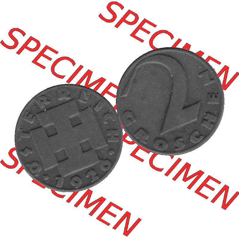 Alte Münze 2 / Zwei Groschen Österreich in s/w Schwarzweiß bzw. Graustufen Farbgebung von Scanner transparenten PNG 1925-1938, 2 Zwei Groschen, Krückenkreuz... Sammlung