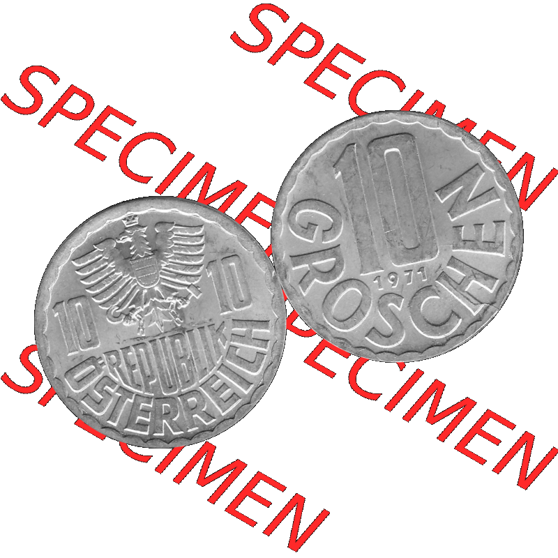 Alte Münze 10 / Zehn Groschen Österreich in s/w Schwarzweiß bzw. Graustufen Farbgebung von Scanner transparenten PNG 1951-2001, 10 Groschen 1971-01 Graustufen.... Sammlung