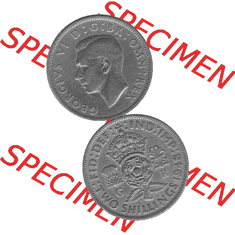 Alte Münze Großbritannien, Bild in s/w bzw. Graustufen PNG-Grafik, Umlaufmünze aus dem Zeitraum 1947-1948, 2 Schilling-Florin, Two Shillings, 1948-05,... Sammlung