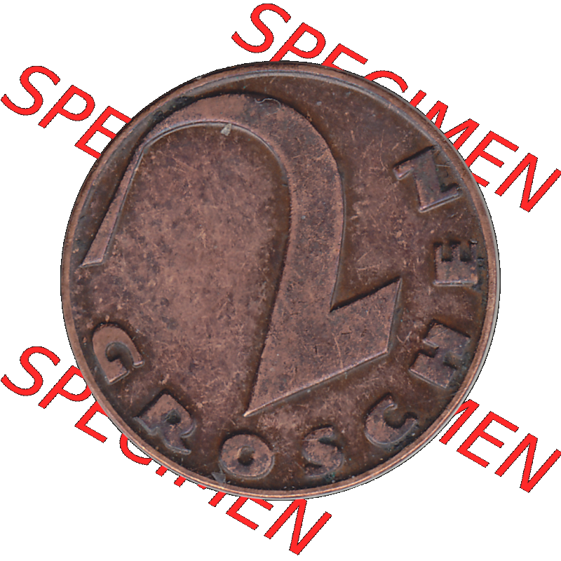 Alte Münze 2 / Zwei Groschen Österreich in original Farbgebung von Scanner transparenten PNG 1925-1938, 2 Zwei Groschen, Krückenkreuz 1928-01. Rückseite der alten... Sammlung