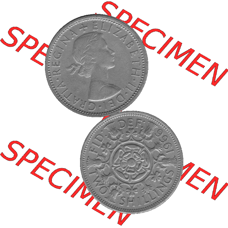Alte Münze Großbritannien, Bild in s/w bzw. Graustufen PNG-Grafik, Umlaufmünze aus dem Zeitraum 1954-1970, 2 Schilling-Florin, Two Shillings, 1966-07... Sammlung