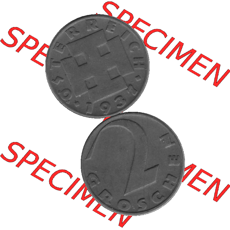 Alte Münze 2 / Zwei Groschen Österreich in s/w Schwarzweiß bzw. Graustufen Farbgebung von Scanner transparenten PNG 1925-1938, 2 Zwei Groschen, Krückenkreuz... Sammlung