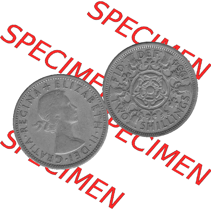 Alte Münze Großbritannien, Bild in s/w bzw. Graustufen PNG-Grafik, Umlaufmünze aus dem Zeitraum 1954-1970, 2 Schilling-Florin, Two Shillings, 1954-01... Sammlung