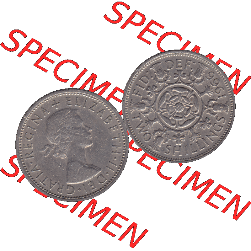 Alte Münze Großbritannien, Bild in Farbe bzw. Color PNG-Grafik, Umlaufmünze aus dem Zeitraum 1954-1970, 2 Schilling-Florin, Two Shillings, 1966-04 ELIZABETH... Sammlung