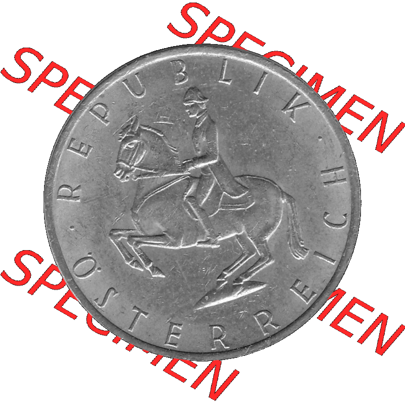 Alte Münze 5 / Fünf Schilling Österreich in s/w Schwarzweiß bzw. Graustufen Farbgebung von Scanner transparenten PNG 1968-2001, 5 Schilling 1983-01, Reiter... Sammlung