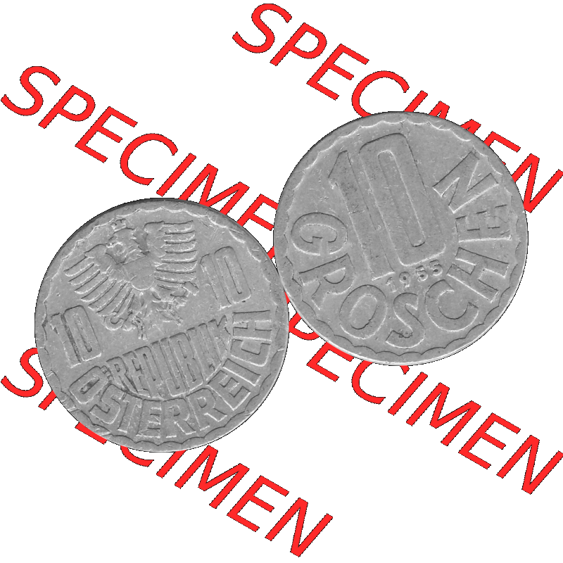 Alte Münze 10 / Zehn Groschen Österreich in s/w Schwarzweiß bzw. Graustufen Farbgebung von Scanner transparenten PNG 1951-2001, 10 Groschen 1955-01 Graustufen.... Sammlung