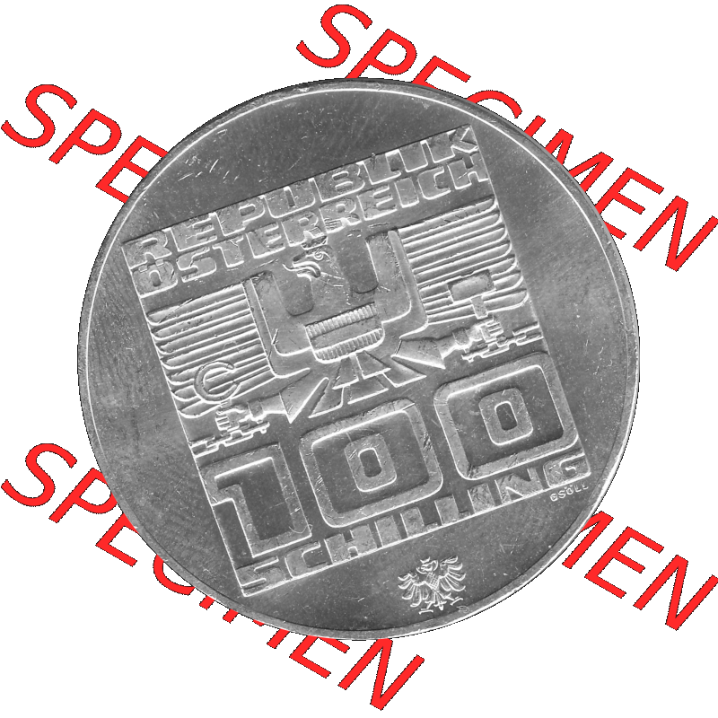 Alte Münze 100 / Einhundert Schilling Österreich in s/w Schwarzweiß bzw. Graustufen Farbgebung von Scanner transparenten PNG 1976-1976, 100 Hundert Schilling,... Sammlung