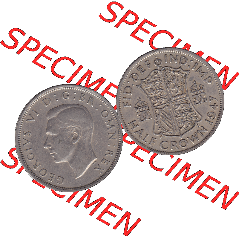 Alte Münze Großbritannien, Bild in Farbe bzw. Color PNG-Grafik 1947-1948, Halbe - 1/2 Krone, Half Crown 1947-01, George VI, FID DEF IND IMP HALF CROWN.... Sammlung