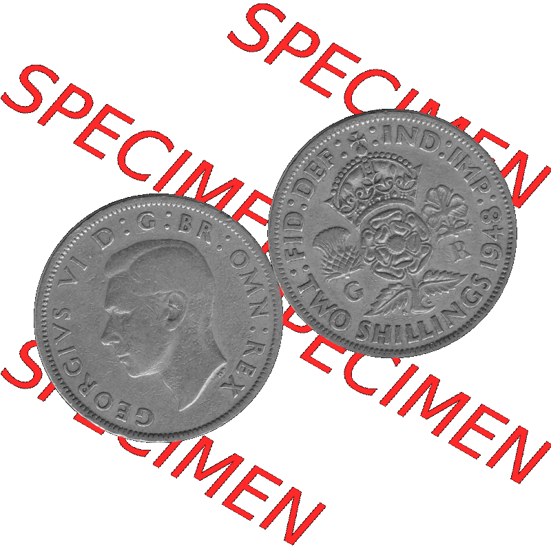 Alte Münze Großbritannien, Bild in s/w bzw. Graustufen PNG-Grafik, Umlaufmünze aus dem Zeitraum 1947-1948, 2 Schilling-Florin, Two Shillings, 1948-03,... Sammlung